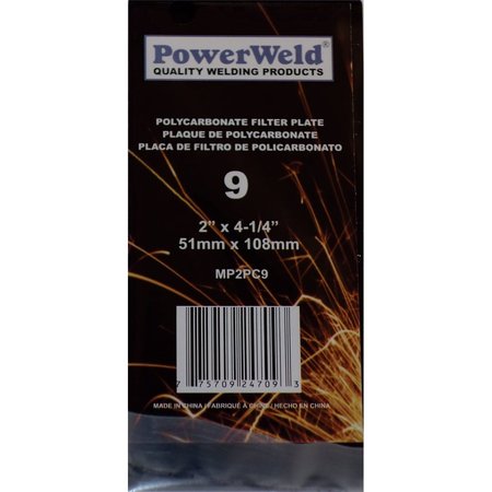 POWERWELD Polycarbonate Filter Plate, 2" x 4-1/4", Shade #9 MP2PC9